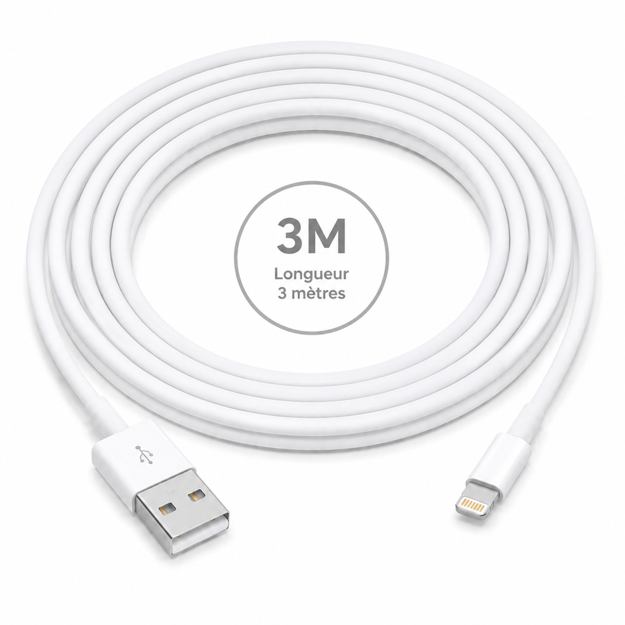 Câble USB-A vers Lightning 3 m