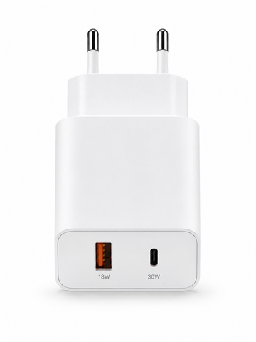 Prise secteur USB-C 30W + USB-A 18W