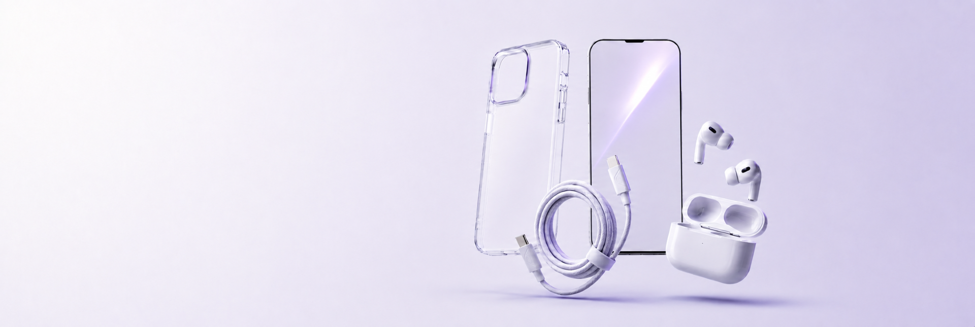 Pack accessoires premium — coque, verre trempé, câble, AirPods